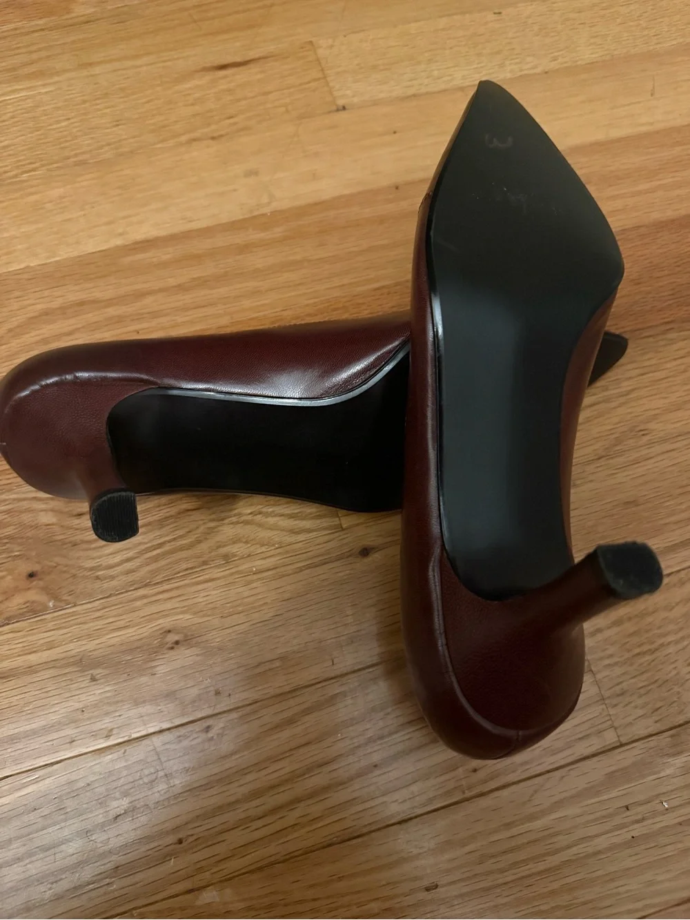 Pointed-Toe Burgundy Leather Heels with Subtle Hardware